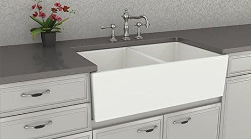 Farmhouse Kitchen Sink White Double Bowl Fireclay With Apron Front Undermount Installation Reversible Smooth Fluted 33 Inches 0 5