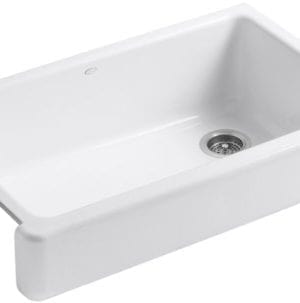 KOHLER K 6488 0 Whitehaven Self Trimming Apron Front Single Basin Sink With Short Apron White 0 300x303