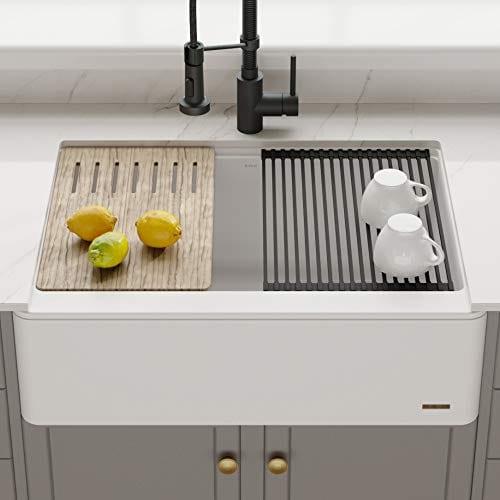 Kraus 30 Bellucci Apron Granite Quartz Workstation Kitchen Sink Farmhouse Single Bowl With Cutting Board In White
