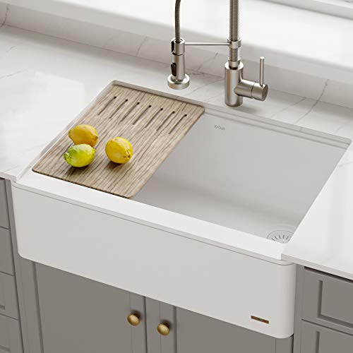 Kraus 30 Bellucci Apron Granite Quartz Workstation Kitchen Sink Farmhouse Single Bowl With Cutting Board In White