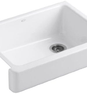 Kohler K 6486 0 Whitehaven Self Trimming Under Mount Single Bowl Kitchen Sink With Short Apron White 0 300x325
