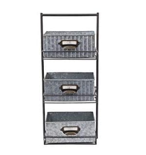 Rae Dunn 3 Tier Desk Organizer Galvanized Steel Caddy With Solid Wood Handle And Accents Freestanding Floor Design Chic And Stylish Metal Storage Bins For Office Home Or Kitchen 0 300x320