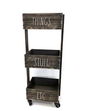 Rae Dunn 3 Tier Wheeled Organizer Wood Caddy Chic And Stylish Portable Wood Storage Bin For Office Home Or Kitchen 0 300x360