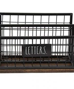 Rae Dunn Desktop Letter Holder 2 Compartment Mail And Stationary Table Top Organizer Chic And Stylish Galvanized Steel And Solid Wood Letters Print For Home And Office 0 300x360
