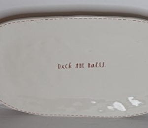 Rae Dunn Magenta Ceramic Oval Serving Platter Plate Christmas Deck The Halls Red Dotted Lines 0 300x259