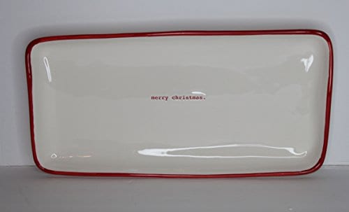 Rae Dunn Magenta Ceramic Rectangle Serving Platter Plate Typewriter Merry Christmas CreamRed 0