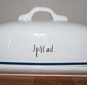 Rae Dunn Spread Script Written With Dark Blue Rim On Cover 8 Inch Butter Dish With Top And Handle By Magenta 0 300x293