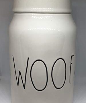 Rae Dunn WOOF LL Dog Treat Food Canister White Ceramic With Lid 0 300x360