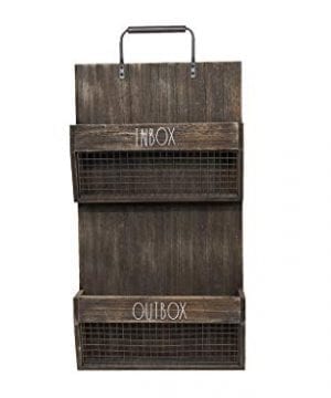 Rae Dunn Wall File Holder 2 Tier Vintage Wooden Inbox And Outbox With Galvanized Steel Wire Document And Paperwork Organization And Storage Mounts To Wall And Doors 0 300x360