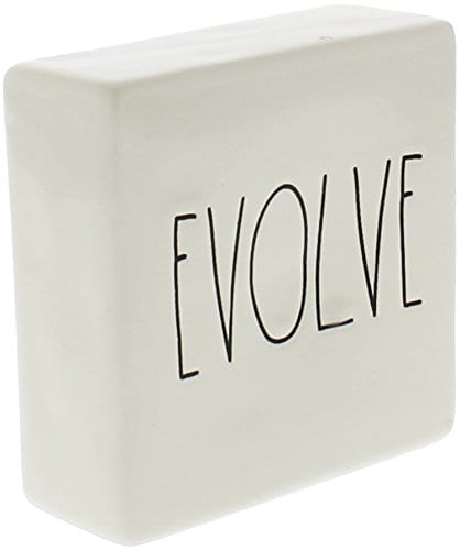 Rae Dunn By Magenta Ceramic Box Sign Desk Paperweight THINK EVOLVE 0 0