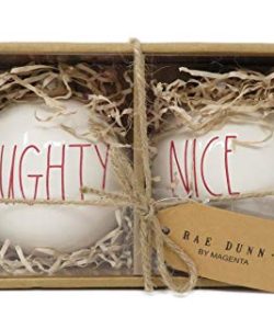 Rae Dunn By Magenta Set Of 2 Naughty Nice Ceramic LL Red Letter Round Bulb Christmas Tree Ornaments 0 250x300
