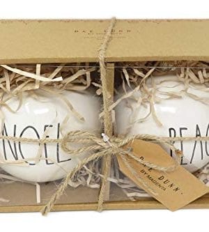 Rae Dunn By Magenta Set Of 2 Noel Peace Ceramic LL Round Bulb Christmas Tree Ornaments 0 0 300x333