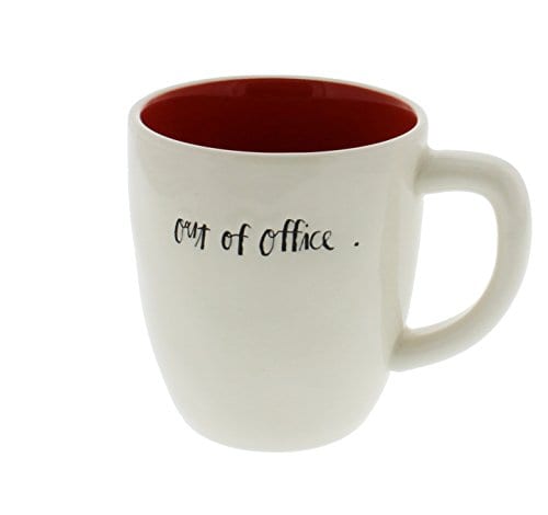 Rae Dunn By Magenta Hand Written OUT OF OFFICE With Red Orange Interior New Style Coffee Mug 0