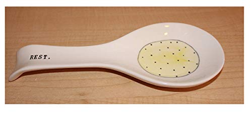 Rae Dunn By Magenta Typeset REST Oval Yellow Polka Dot 10 Inspoon Rest 0