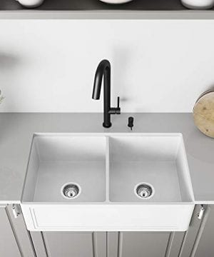 Vigo Crown Vgra3318blsf 33 Inch Farmhouse Kitchen Sink A Front Double Bowl Composite Solid Surface Matte White Finish Vigo Crown Vgra3318blsf 33 Inch Farmhouse Kitchen Sink A Front Double Bowl Composite Solid Surface Matte White Finish