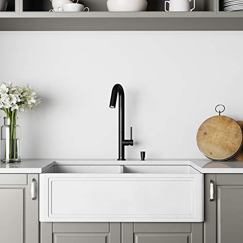 Vigo Crown Vgra3318blsf 33 Inch Farmhouse Kitchen Sink Apron Front Double Bowl Composite Solid Surface Matte White Finish