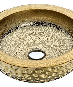 ANZZI Regalla 165 In X 165 In Modern Tempered Deco Glass Round Vessel Bathroom Sink In Stunning Speckled Gold Finish Lavatory Top Mount Installation Oval Toilet Sink LS AZ179 0 300x358