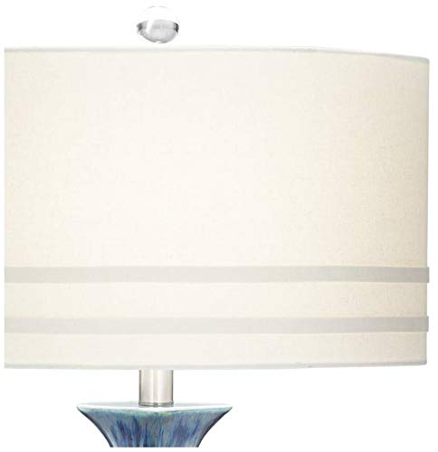 Annette Coastal Table Lamp Ceramic Blue Drip Vase Handcrafted Off White Oval Shade For Living Room Family Bedroom Possini Euro Design 0 1