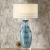 Annette Coastal Table Lamp Ceramic Blue Drip Vase Handcrafted Off White Oval Shade For Living Room Family Bedroom Possini Euro Design 0 100x100