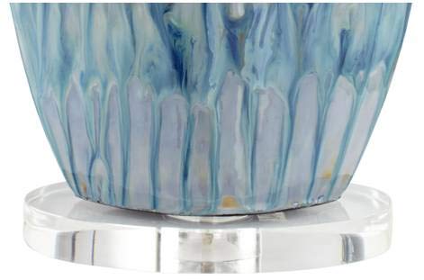 Annette Coastal Table Lamp Ceramic Blue Drip Vase Handcrafted Off White Oval Shade For Living Room Family Bedroom Possini Euro Design 0 3