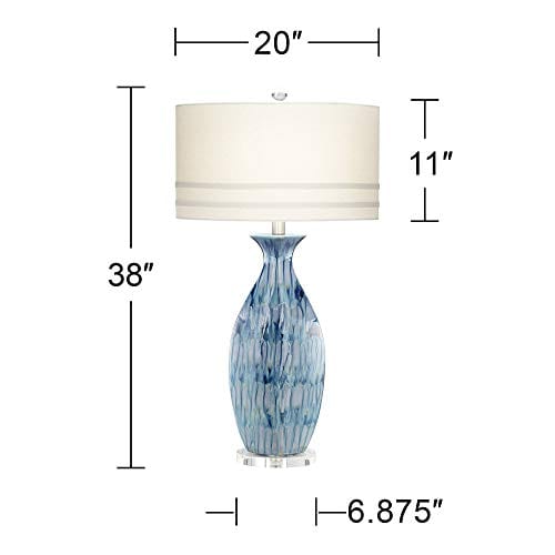 Annette Coastal Table Lamp Ceramic Blue Drip Vase Handcrafted Off White Oval Shade For Living Room Family Bedroom Possini Euro Design 0 4