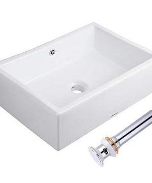 Aquaterior Rectangle White Porcelain Ceramic Bathroom Vessel Sink Bowl Basin With Chrome Drain And Overflow 0 300x360