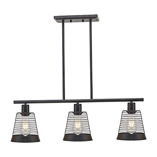 Bonlicht Metal Kitchen Island Lighting 3 Lights Rustic Linear Farmhouse Chandelier Black Pendant Lighting Contemporary Ceiling Light Fixture For