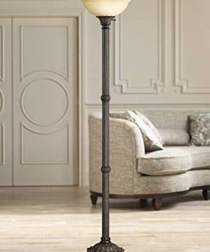 Bellham Traditional Torchiere Floor Lamp Bronze Pale Amber Fluted Glass Shade For Living Room Bedroom Office Uplight Barnes And Ivy 0 300x360