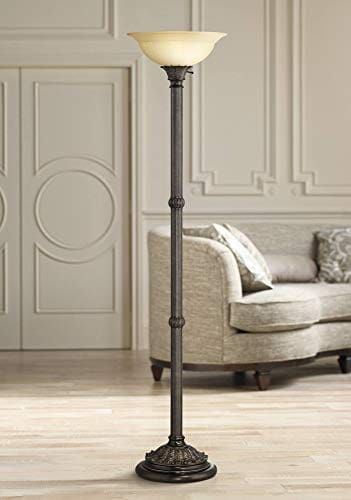 Bellham Traditional Torchiere Floor Lamp Bronze Pale Amber Fluted
