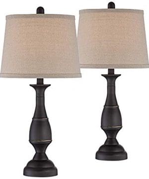 Ben Traditional Table Lamps Set Of 2 Dark Bronze Metal Beige Linen Drum Shade For Living Room Family Bedroom Bedside Regency Hill 0 300x360