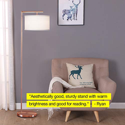 Brightech Montage Modern LED Floor Lamp For Living Room Standing Accent Light For Bedrooms Office Tall Pole Lamp With Hanging Drum Shade Rose Gold 0 3