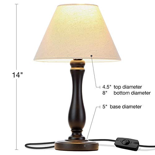 Brightech Noah LED Side Bedside Table Desk Lamp Traditional Elegant Black Wood Base Neutral Shade Soft Ambient Light For Bedroom Nightstand Living Room Office Incl LED Bulb Cord 0 0