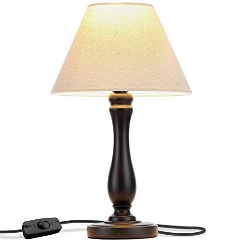 Brightech Noah LED Side Bedside Table Desk Lamp Traditional Elegant Black Wood Base Neutral Shade Soft Ambient Light For Bedroom Nightstand Living Room Office Incl LED Bulb Cord 0