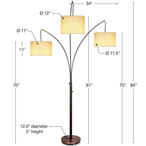 Brightech Trilage Modern LED Arc Floor Lamp With Marble Base Free Standing Behind The Couch Lamp For Living Room 3 Hanging Lights Great For Reading Oil Rubbed Bronze 0 0