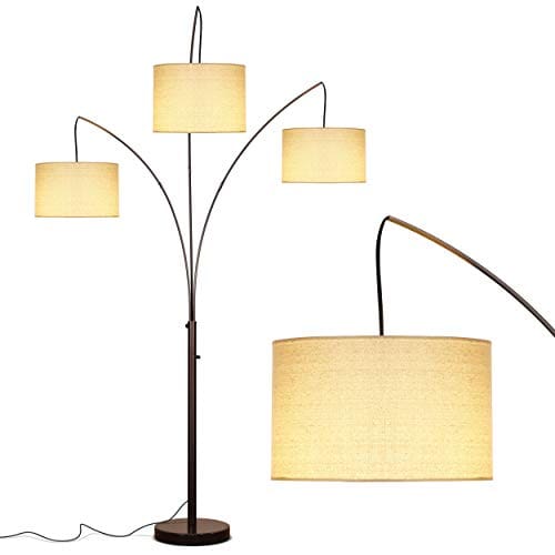 Brightech Trilage Modern LED Arc Floor Lamp With Marble Base Free Standing Behind The Couch Lamp For Living Room 3 Hanging Lights Great For Reading Oil Rubbed Bronze 0