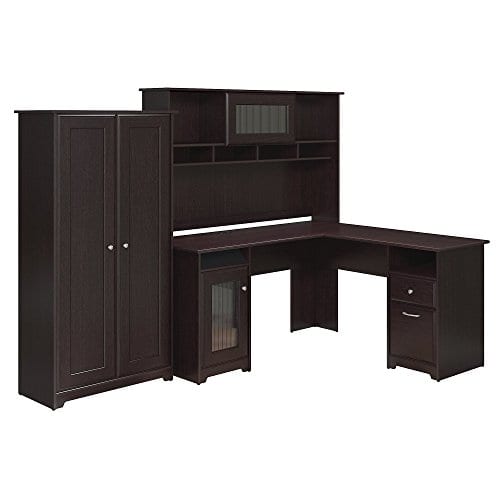 Cabot L Shaped Desk Hutch And Tall Storage Cabinet With Doors