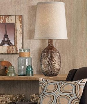Chalane Rustic Accent Table Lamp Antique Bronze Hammered Texture Natural Beige Linen Shade For Living Room Family Bedroom 360 Lighting 0 1 300x360