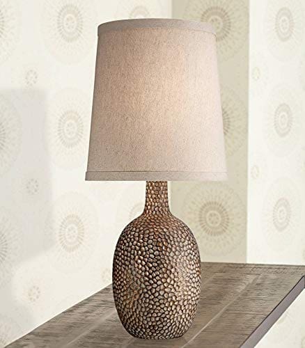 Chalane Rustic Accent Table Lamp Antique Bronze Hammered Texture Natural Beige Linen Shade For Living Room Family Bedroom 360 Lighting 0
