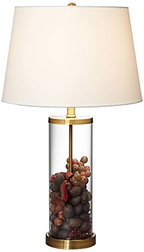 Coastal Table Lamp Glass Cylinder Gold Fillable White Drum Shade For Living Room Family Bedroom Bedside Nightstand 360 Lighting 0 0