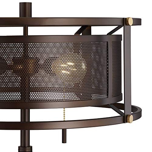 Derek Industrial Table Lamp Bronze Metal Mesh Drum Shade For Living Room Family Bedroom Bedside Nightstand Office Farmhouse Goals