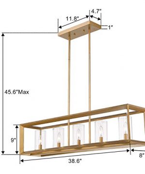 Emliviar 5 Light Dining Room Lighting Fixtures Vintage Pendant Light For Kitchen Island Antique Gold Finish With Clear Farmhouse Goals