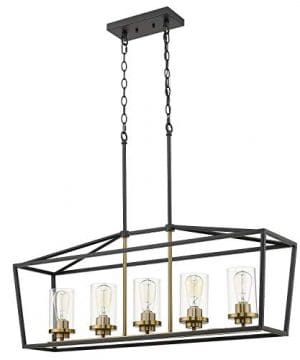 Emliviar Modern 5 Light Kitchen Island Pendant Light Fixture Linear Pendant Lighting Black And Gold Finish With Clear Glass Shade P3033 5lp