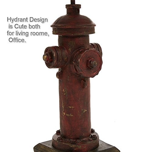 Glitzhome 2165H Table Lamp Farmhouse Rustic DesignTraditional Elegant Polyresin Hydrant And Wooden Base With Neutral Lampshade SoftAmbient Lighting Perfect For Living RoomOffice 0 4