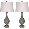 Grandview Gallery 29 Grey Washed Faux Wood Polyresin Table Lamp Set With Teardrop Vase Inspired Design And Oatmeal Linen Tapered Shades Perfect For Nightstands And End Tables Set Of 2 0 100x100