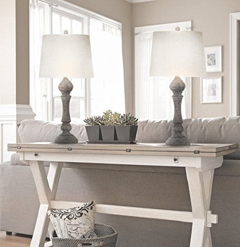 Grandview Gallery 32 Reclaimed Grey Table Lamps WLinen Lamp Shades Set Of Two Farmhouse And Country Style 0 3