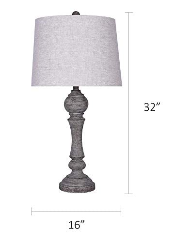 Grandview Gallery 32 Reclaimed Grey Table Lamps WLinen Lamp Shades Set Of Two Farmhouse And Country Style 0 4