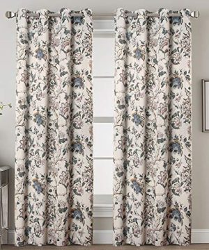 HVERSAILTEX Thermal Insulated Grommet Blackout Curtains For Bedroom Floral Printing Curtains 52 By 84 Inch Length Set Of 2 Panels Traditional Floral Pattern In Sage And Brown 0 300x360