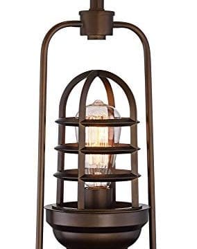 Hobie Industrial Table Lamp With Nightlight LED Edison Bulb Rust Bronze Cage Drum Shade For Living Room Family Franklin Iron Works 0 3 284x360