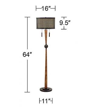 Hunter Mid Century Modern Floor Lamp Cherry Wood Perforated Metal Cream Linen Double Shade For Living Room Bedroom Franklin Iron Works 0 4 300x360