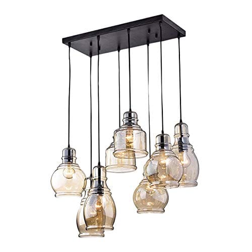 Kalri Vintage Kitchen Island Cognac Glass Chandelier Pendant Lighting Fixture With 8 Light Antique Black Finish Ceiling Lights For Dining Room Cafe